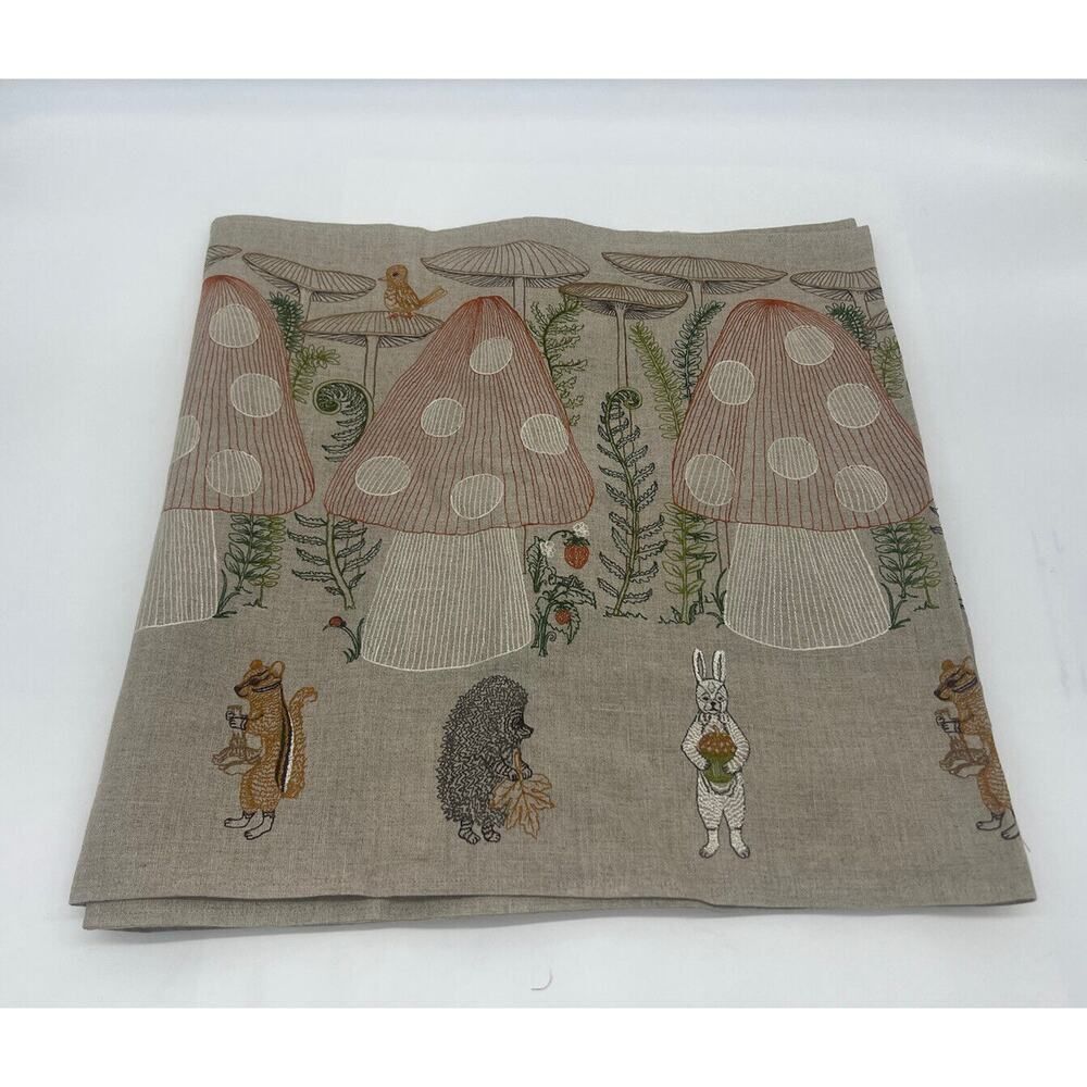 New CAROL AND TUSK MUSHROOM FOREST TABLE RUNNER 76” x 18” 100% Linen